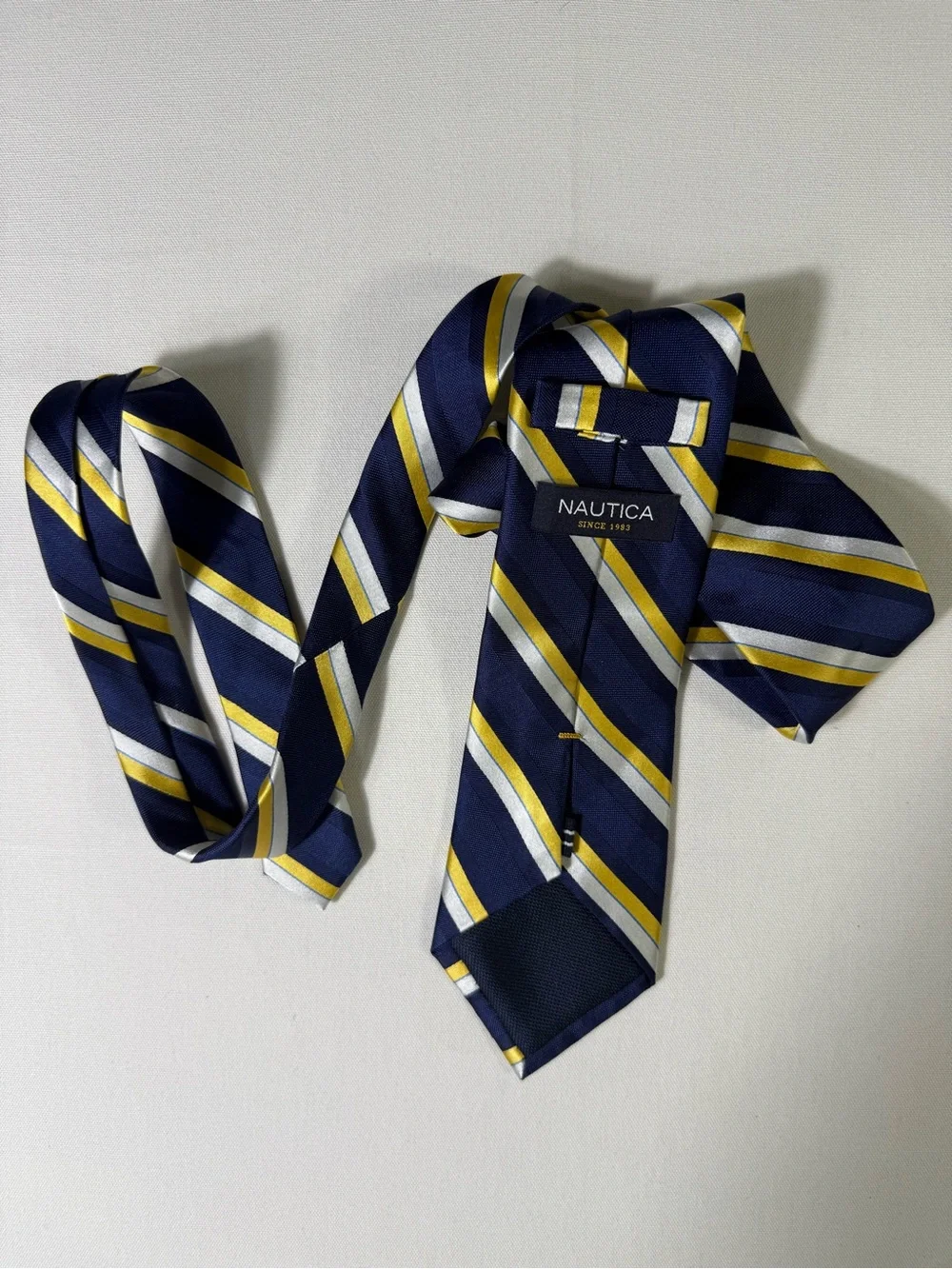 Nautica Navy, Yellow & White Diagonal Stripe Silk Tie
